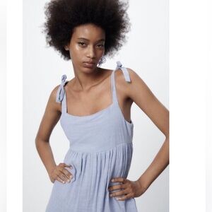 ZARA LIGHT BLUE TIERED COTTON DRESS